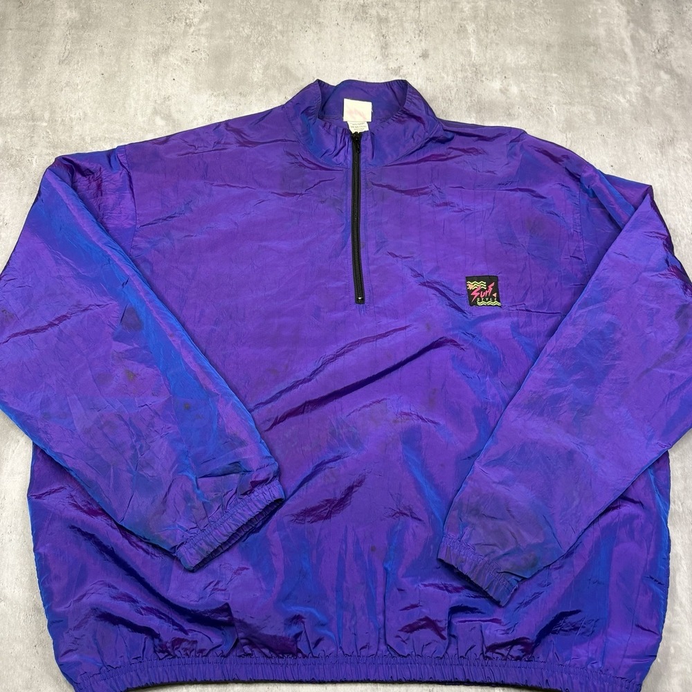 Vintage Surf Style Jacket Mens XL 1/4 Zip Iridescent Windbreaker Pockets 90s USA